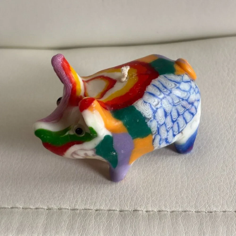 Hand Crafted Patchwork Pig Candle 3